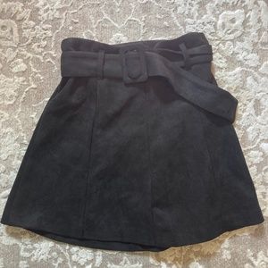 Black Faux Suede Belted Mini Skirt